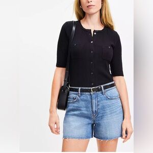 LOFT Destructed High Rise Cut Off Denim Shorts in Authentic Dark Wash 30/10